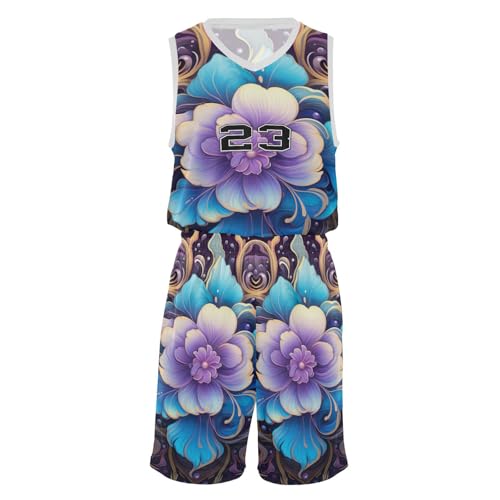 FLildon Boho Mandala Lotus Boys Basketball Jersey Set Tank Top Shorts Tracksuit Sport Training Suit for Kids