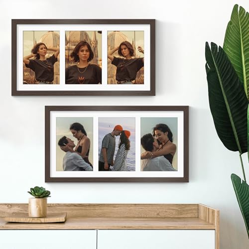 Image of DUENPY 8x16 Collage Picture Frame,5x7 Collage Picture Frame Displays Three 5x7 inch Photos, or 8x16 (Without Mat) for Available Horizontal Wall Mounting Display and Vertical, Walnut.