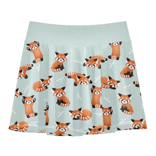 Girls Skorts High Waist Athletic Skirts with Shorts Cute Red Panda Stretchy Teens Performance Tennis