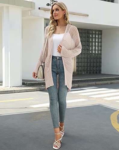 Image of BESFLY Women's Knit-Cardigan Open Front Cardigan Sweater Casual Long Sleeve Mesh Crochet Coat