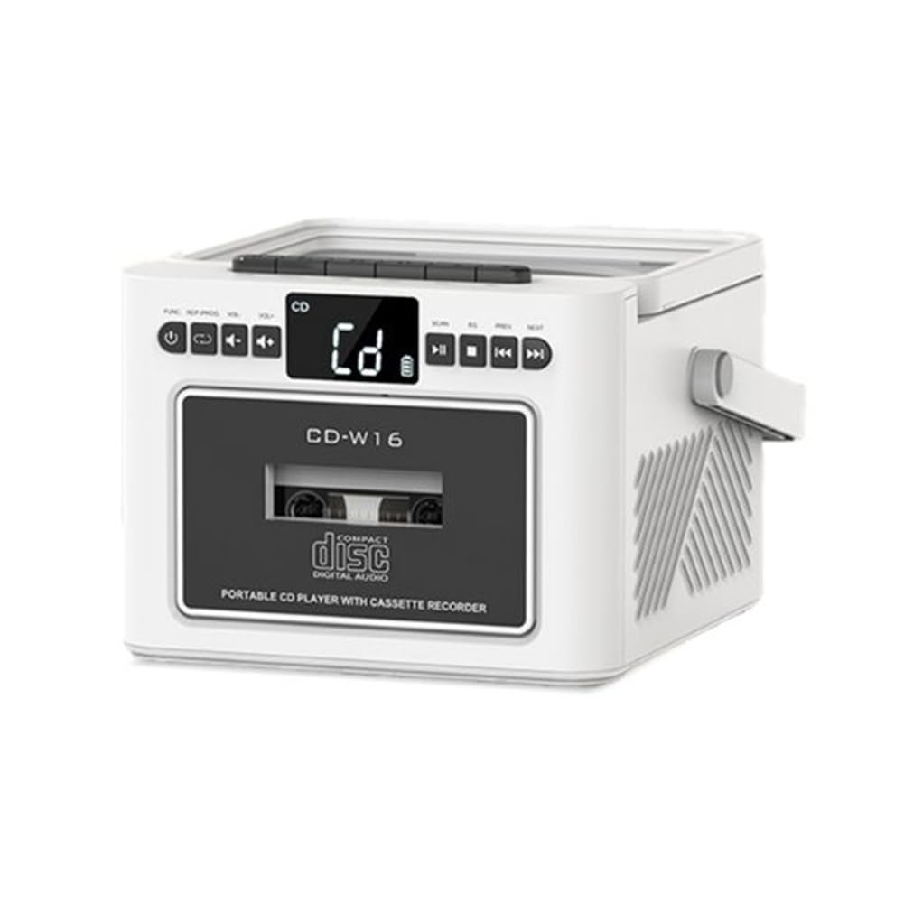 Reproductor de CD Portátil y Reproductor de Casetes Combinado con Radio Estéreo FM, Máquina de Música Retro, de Audio para el Hogar y el Aula B.