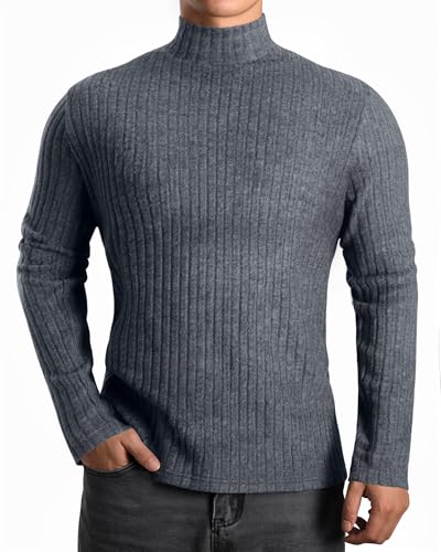 MANGOPOP Men's Mock Turtleneck Long Sleeve Shirts Fleece Ribbed Knit Pullover Sweater Basic Thermal Undershirt Tops 2025