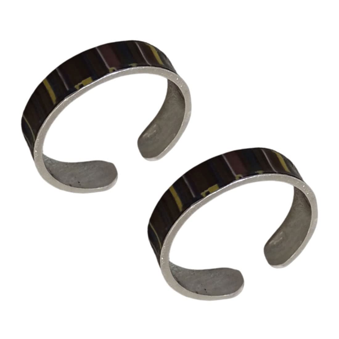 sahiba gems Sterling Silver Dark Colour Lines Enamel Paint Toe Ring Bichhiya For Women ~ 2 Pcs-picture-35
