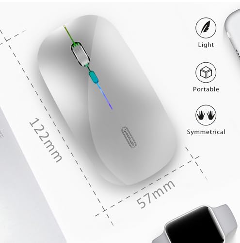 Image of Uiosmuph LED Wireless Mouse, G12 Slim Rechargeable Silent Mouse, 2.4G Portable Optical Computer Mice with USB Receiver and Type C Adapter (Silver)