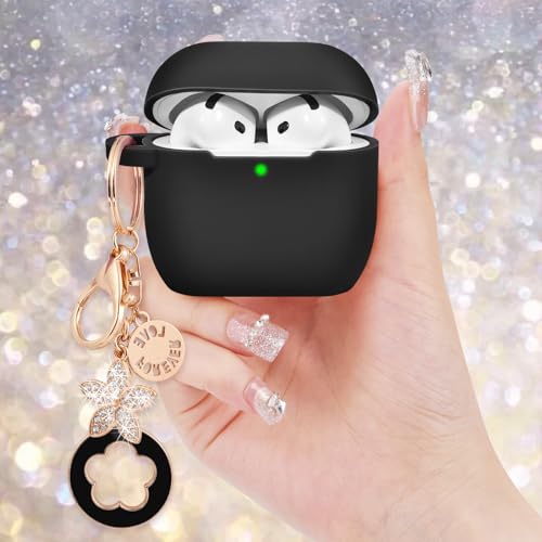 Image of VISOOM Airpods 4 Cases 2024 Cover Women Anti-Drop Silicone iPods 4 Earbuds Wireless Accessorie Charging Cases Girl Bling Keychain for Airpod iPods 4th Generation