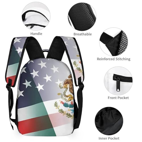 Flag of Mexico And U.S. 3 PCS Backpack Set Casual Daypack with Insulated Lunch Bag & Pencil Case3