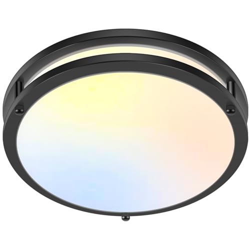 Image of GoBright 1-Pack 36W LED Ceiling Light Fixture (450W Equiv), 12IN Modern Flush Mount Ceiling Lights, Dimmable Ceiling Lamps Super Bright 3200LM, 2700K-6500K 5CCT Adjustable for Bedroom Kitchen, Black
