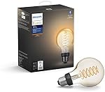 Philips Hue White 7W Equivalent 40W Filament G25 Base E26 LED Smart Bulb, Dimmable, Bluetooth & Zigbee compatible, voice activated with Alexa