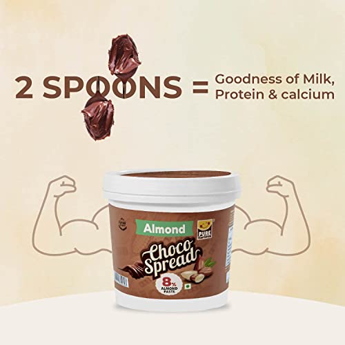 Image of Pure Temptation Chocolate Spread with Cocoa | Milk Chocolate Cream for Bread, Smoothies, Fudge, Cakes, Choco Shakes, Sandwiches, Roti, Fruits & Perfect for Breakfast | 100% Vegetarian, Protein-Rich | Pack of 1 - 1 Kg (Almond)