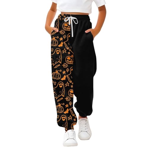 Teen Girls Halloween Sweatpants With Pumpkin Ghost Graphic Baggy Wide Leg Joggers Elastic Waist Pants Size 10-12