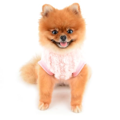 SMALLLEE_LUCKY_STORE Süßer Sherpa-Fleecepullover für kleine Hunde, weicher Welpenpullover mit D-Ring, dehnbares Sweatshirt, Winter, Herbst, Yorkie, Chihuahua, Kleidung, Rosa, Größe S