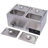 16.8QT 600W Commercial Electric Food Warmer, 4-Pan Steam Table Stainless Steel Bain Marie Buffet Countertop with Temp Control & Lid Food Warmer...