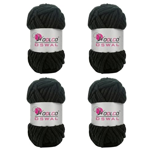 Image of Yankie Chenille Supersoft Velvet Yarn, Plushie & Blankie Yarn for Crochet, Knitting, Amigurumi & DIY Crafts (Black, Pack of 4)