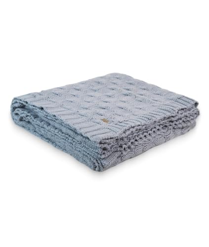 Image of Pluchi Kelly Knit Cotton Knitted Textured All Season AC Throw Blanket for Sofa (Luxurious,125cm X 150cm, 49 x 59 Inches) (Quarry Grey)