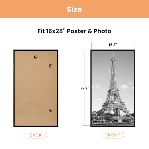 Image of upsimples 16x28 Picture Frame Black 3 Pack, Scratch-Proof Picture Frames 16 x 28 for Photo Gallery - Slide-in Strips, Horizontal or Vertical Wall Mounting