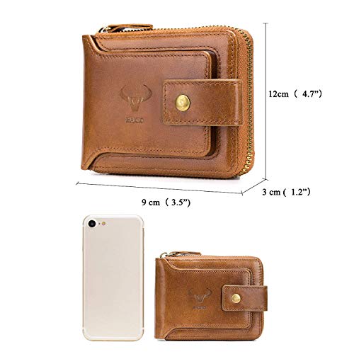 Image of BAIGIO Genuine Leather Wallets for Men Multi Card Purse with Zipper Wallet Men RFID Blocking Coin Pocket(Yellow)