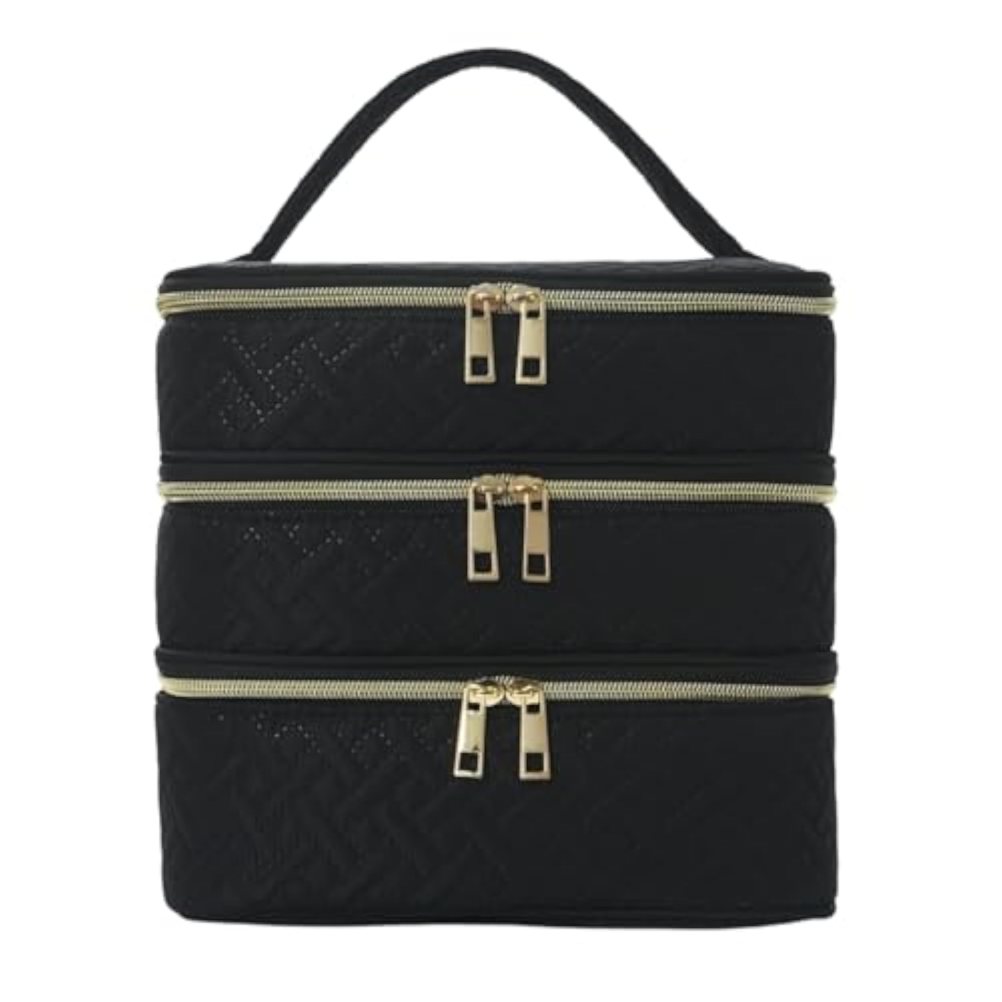 Double Zipper 3-Layer Makeup Case, Portable Cosmetic Organizer