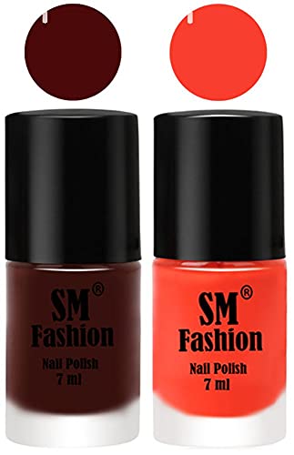 Image of Long Lasting Nail Polish | Nail Paint Combo 7 ml Each) - Set of 2 Wine-Light Orange