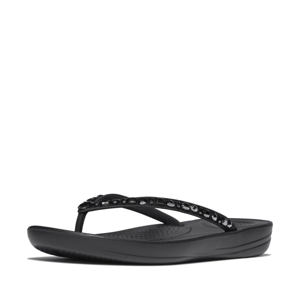 FitFlop Iqushion Multi-crystal Ergonomic Flip-flops, Black, Size 6, Women
