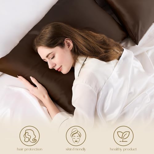 ZIMASILK 100% Pure Mulberry Silk Pillowcase for Hair and Skin Health,Soft and Smooth,Both Sides Premium Grade 6A Silk,600 Thread Count,with Hidden Zipper,1pc (King 20''x36'',Chocolate)