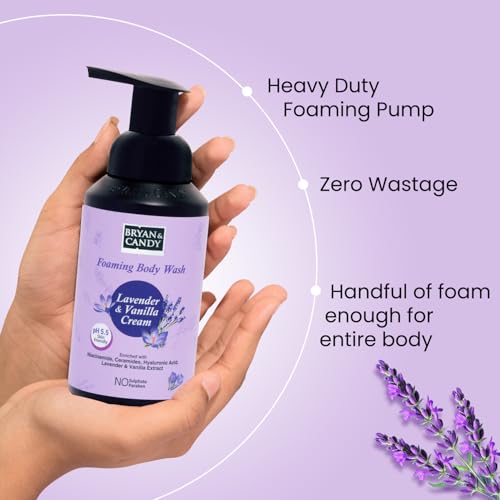 Image of Bryan & Candy Lavender & Vanilla Cream Foaming Body Wash, pH 5.5 Skin Friendly, with Niacinamide, Ceramides, Hyaluronic Acid, 250 ml