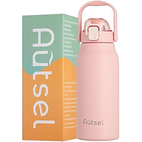 Autsel 1.7L Botella de Agua Termo de Acero Inoxidable para Fitness Rosa Cover