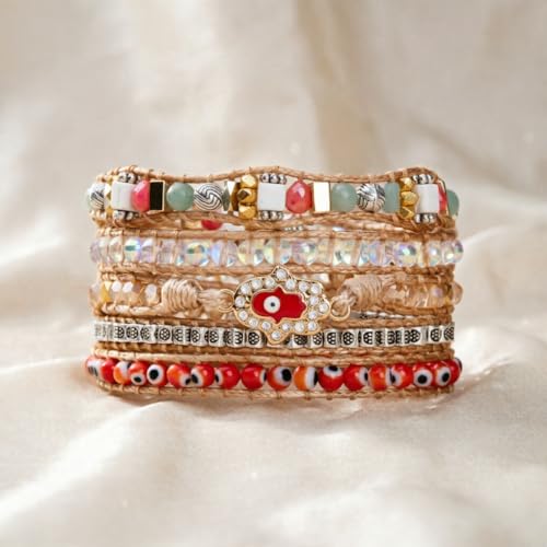 Image of YGLINE Boho Handmade Wrap Leather Tube Crystal Stone Bracelet for Women