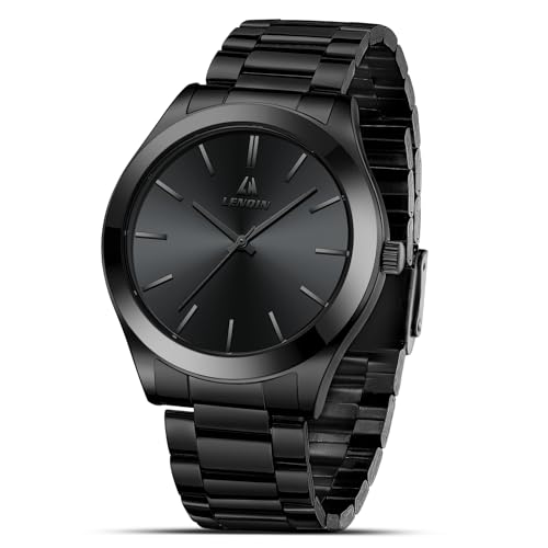LN LENQIN Reloj Hombre Acero Inoxidable Relojes Hombre Reloj Anal贸gico para Hombres de Cuarzo Impermeable Reloj de Hombre Elegante Business Minimalista Reloj de Pulsera (All Black)