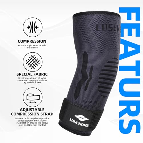Lusenone Elbow Support with Strap for Women/Men, 2 Pack Elbow Compression Sleeve, Adjustable Tennis Elbow Brace Support for Tennis/Golfers Elbow, Tendonitis, Arthritis Relief, Weightlifting, Gym, M - Image 6