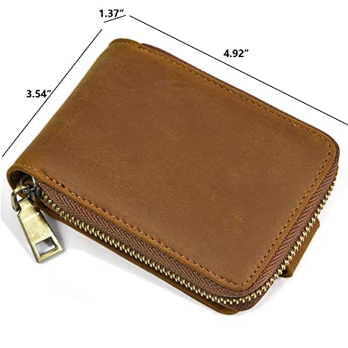 Large Capacity Credit Card Wallet - Zipper Leather Card Holder Case Wallet for Women and Men with 14 Card Slots (Brown)2