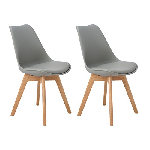 DORAFAIR Pack de 2 sillas escandinava Estilo nórdico Silla de Comedor,Tulip Comedor/Silla de Oficina con Las piernas de Madera de Roble Maciza,Gris