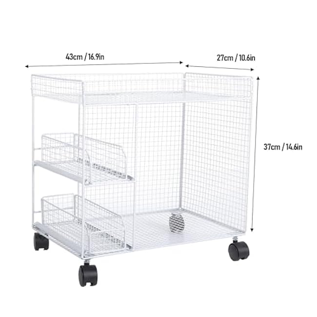 Diydeg 3 Tier Mobile Storage Shelves with 360 Rotation Wheels, Metal Breathable Mesh Rolling Storage Rack, Multifunctional Movable Organizer Cart for Home Study Office Living Room (White)-6BxYB5Jv