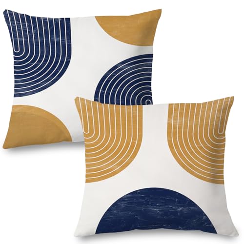 Supwhd Boho Abstract Art Pillow Covers 20x20 Set of 2, Mustard Yellow and Navy Blue...