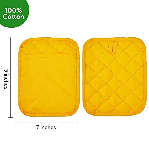 Jehdhe 4 Pack Pot Holders With Pocket Cotton Heat Resistant Potholder Bulk Pot Holders For Kitchen Hot Pad Large Pot Holder Set, 7 X 9 Inches, Yellow #TOP1