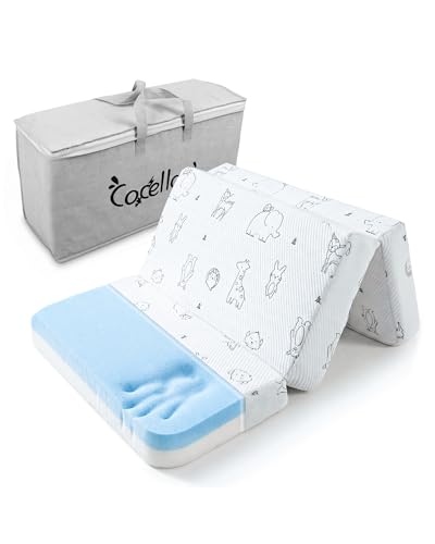 Image of Cocellona Pack and Play Mattress Pad, 38x26 Dual-Sided Soft & Firm Memory Foam Pack N Play Mattresses Foldable Portable Baby Mattress for Pack n Play with Breathable Animal Jacquard Cover & Travel Bag