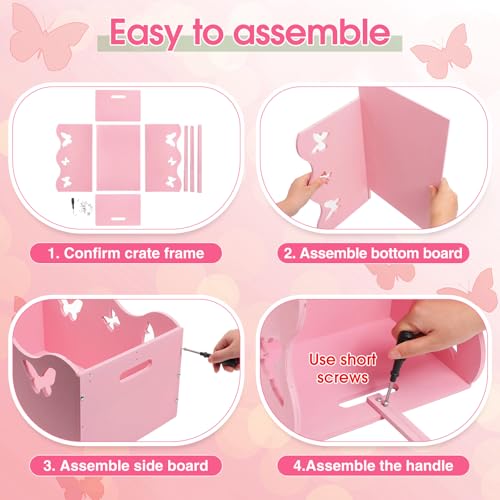 Image of Suzile Baby Shower Basket Wooden Crate Closet Storage with Handle Baby Registry Hamper Pregnancy Gift for New Parent(Butterfly,Pink)