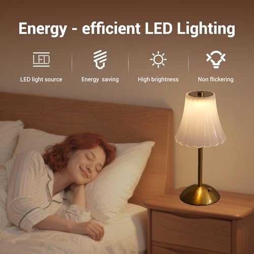 Cordless Table Lamps for Home,Table,Dining Room, Gold Rechargeable Lamps, USB Charge 12'' Tall LED Brass Portable Outdoor Indoor Table Lamp with Built-in Dimmer (Clear) - Image 3