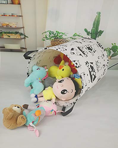 Image of Kids Laundry Hamper Clothes Gift Basket Storage Laundry Baskets Organizer Bin with Handles for Nursery Room (Cow)