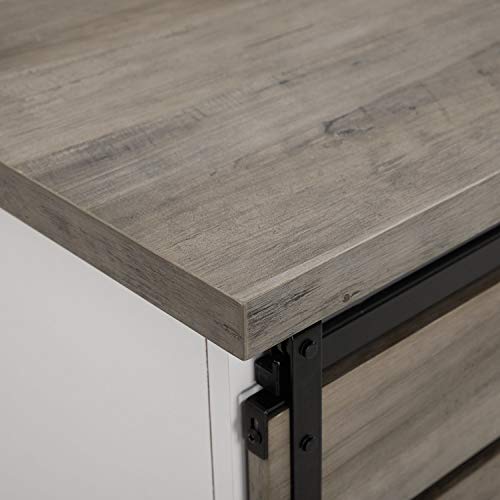 Walker Edison Willa Modern Farmhouse Sliding Single Slat Door Storage Console, 32 Inch, White And Grey Wash #TOP3