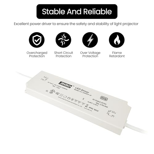 Image of Jinbo 90W 24V LED Driver, Power Supply, IP65 Waterproof, 3Years Warranty, Volts Transformer Adapter, Short Circuit Protection, Energy-Efficient & Reliable, LED Lights, Outdoor Light, UL Listed