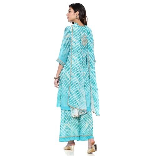 Image of BIBA Women Georgette Straight Embroidered Suit Set