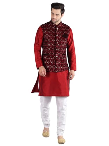 Image of Uri and MacKenzie Men's Silk Blend Kurta Pajama with Designer Ethnic Nehru Jacket /Modi Jacket