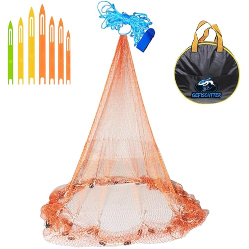 Gefischtter Zoutwatervissen gegoten net, handwerpvisserij gegoten net met milieuvriendelijk rubberen zinklood 1/2 inch gaas voor zout water zoetwater maat 7 voet (rood)