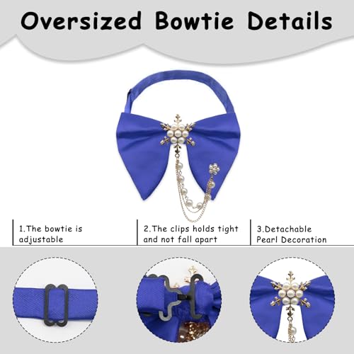 Image of Oversized Bow Ties for Men, Adjustable Bow Tie Pre-tied Bowties Pearl Decoration Bowtie for Tuxedo Wedding Party Prom