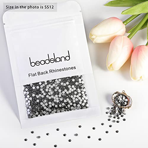 Image of Beadsland Flat Back Crystal Rhinestones,Black Diamond, SS12, 1440pcs | Round Glass Gems, 3.0-3.2mm, for Nail Art Craft, Glue Fix, Gray