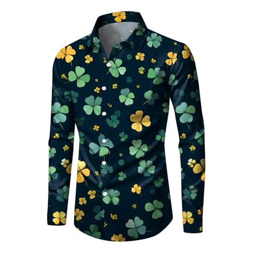 Foweknow St Patricks Day Camicia da uomo a quadrifoglio, con portafortuna, camicia estiva per il tempo libero, casual, da uomo, stampata, per la spiaggia, divertente, per feste, elegante camicia