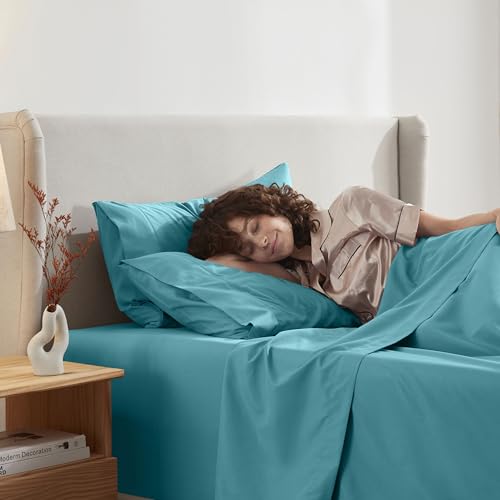 Image of Nestl Queen Bed Sheet Set - Teal - 4-Piece Deep Pocket | Instantly Soft, Night-One Ready (No Wash Required). Fits 16-Inch Deep Pockets, 360-Degree Elastic Grip