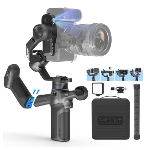 FeiyuTech SCORP Mini 3 Pro [Kit] Gimbal para câmera – Rastreamento AI 4.0, alça removível [bolsa + luz de preenchimento + haste de extensão] Carga útil de 2 kg – Estabilizador cardan para câmera sem
