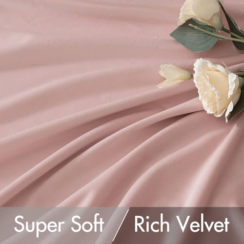 Image of MIULEE Light Pink Velvet Pinch Pleat Blackout Curtains W52 X L84 Inches | 2 Panels,Luxury,Thermal Insulated,Super Soft,Back Tab & Rod Pocket,for Bedroom Living Room