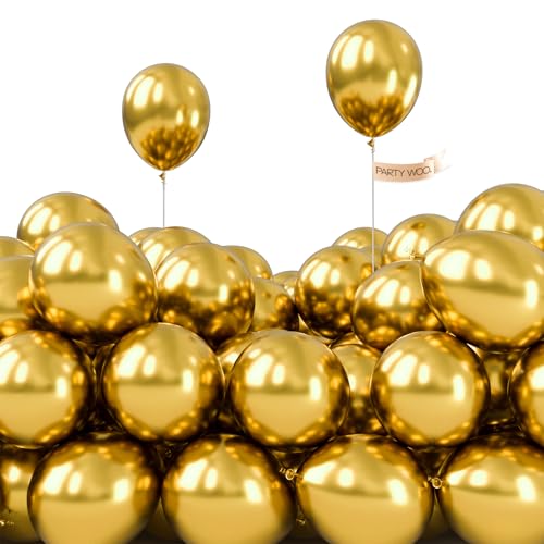 PartyWoo Metallic Gold Balloons 50pcs 5 Inch Small Mini Chrome Gold Latex Balloons for Graduation Baby Shower Gender Reveal Wedding Bachelorette New Year Birthday Party Decorations Gold-G101